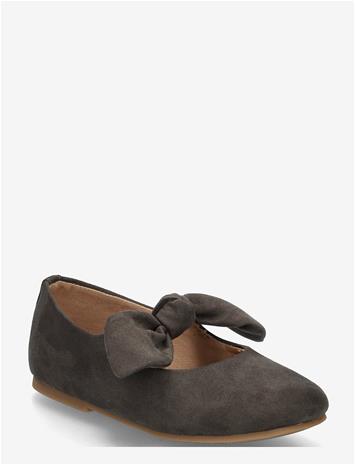 MANGO Suede Effect Bow Ballet Flats - CHARCOAL - 27