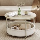 Pyöreä sohvapöytä Ø75×45 cm / olohuoneen pöytä 57,7 l:n säilytyskorilla – Beige/valkoinen