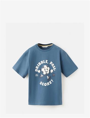 MANGO Printed Cotton-Blend T-Shirt - MEDIUM BLUE - 152