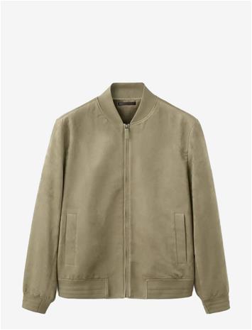 MANGO Suede-Effect Bomber Jacket - BEIGE - KHAKI - S