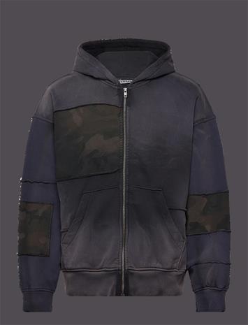 Weekday Washed Patchwork Zip Hoodie - Navy - XL
