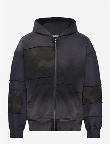 WEEKDAY Washed Patchwork Zip Hoodie - NAVY - L