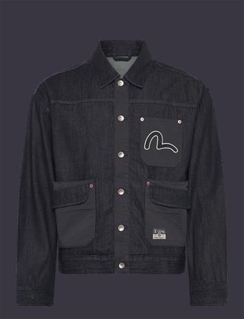 Evisu Fabric Blocking Denim Jacket - Navy - XXL