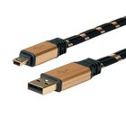 ROLINE 11.02.8823 USB-kaapeli USB 2.0 3 m USB A Mini-USB B 0,48 Gbit/s Musta, Kulta 11.02