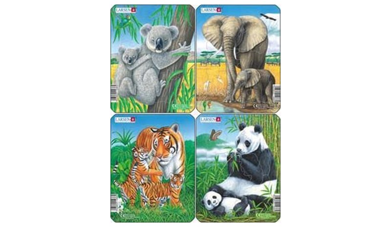 Larsen Puzzles Puzzles: Koala Elephant Tiger Panda (4 assorted designs) - 8 pieces Mini (18.3 x 14.3 cm) 2D Palapelit – kuva 1/1