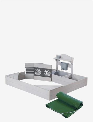 ROBA Sandpit With Large Mud Kitchen And Cover, - Grey - 113X113X54CM