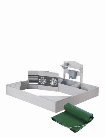 ROBA Sandpit With Large Mud Kitchen And Cover, - Grey - 113X113X54CM