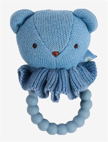 SMALLSTUFF Rattle, Bear Face On Silicone Ring, Blue - BLUE - One Size