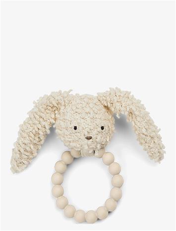 SMALLSTUFF Rattle Silicone Ring, Rabbit, Off. White Bouclé - WHITE - One Size 13 cm