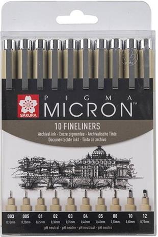Sakura Pigma Micron Fineliner Musta 10-setti