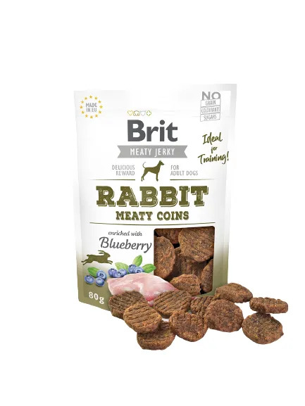 Brit Meat Jerky Coins Rabbit, Adult, Viljaton, Sokeriton, 80 g