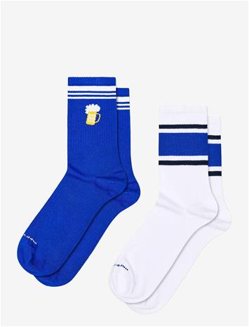 HAPPY SOCKS 2-Pack Beer & Stripe Sneaker Socks - BLUE - 41-46