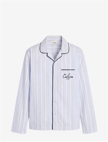 CALVIN KLEIN Script L/S Button Down - 21632 CREST STRIPE+ICE CASTLE - M
