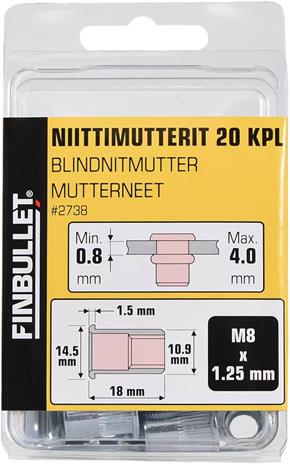 FINBULLET NIITTIMUTT M8 X 18MM 20KPL