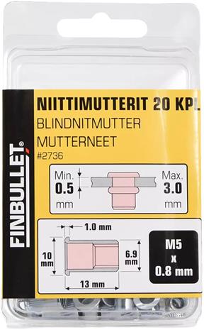 FINBULLET NIITTIMUTT M5 X 13MM 20KPL