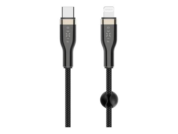 FIXED METAL USB-C/Lightning MFI punottu kaapeli 2m Musta