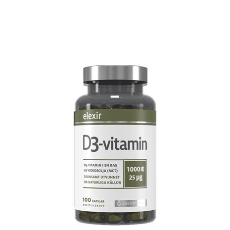 Elexir Pharma D3 Vitamin 25µg 100 kaps, ravintolisä – kuva 5/6
