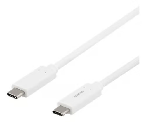 Deltaco USB-C-kaapeli, 1m, USB 3.1 Gen 1, E-Marker, valkoinen USBC – kuva 2/3