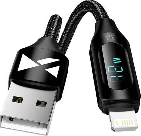 Wozinsky USB-A Cable - Lightning WUALC2 with LED Display 2.4A 2m - Black
