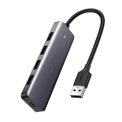 USB-hubi 4x USB 3.2 ja micro USB virtaliitännällä, harmaa