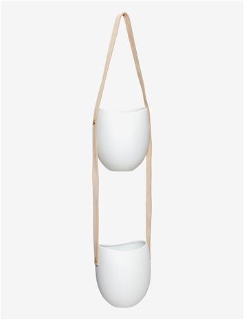 HÜBSCH Pot With Leather Strap, Double - WHITE - One Size