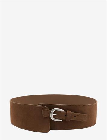 MANGO Wide Split Leather Belt - BROWN - S
