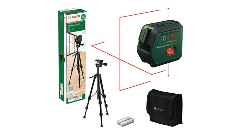 Bosch UniversalLevel 2 (0603663F01) 2xAA, ristilinjalaser + tarvikesarja