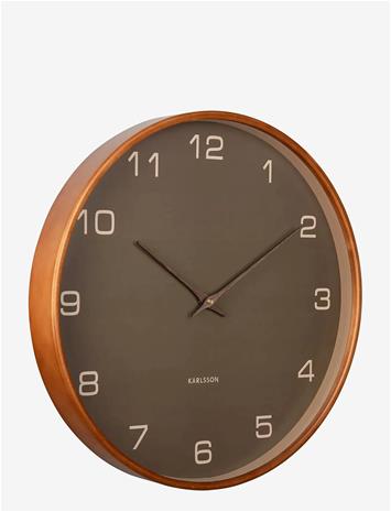 KARLSSON Wall Clock Acento Wood Light Grey - MOSS GREEN - Ø 40 cm