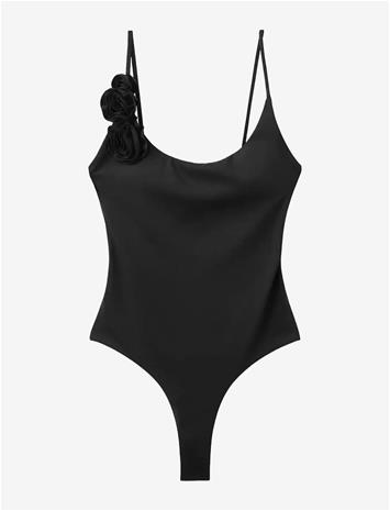 MANGO Floral Strap Swimsuit - BLACK - S