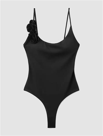 MANGO Floral Strap Swimsuit - BLACK - S