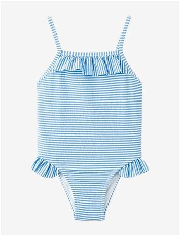 MANGO Ruffled Striped Swimsuit - MEDIUM BLUE - 110