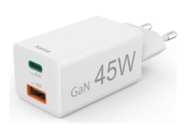 Hama 00201993 USB-laturi 45 W 1x USB-A, 1x USB-C® Power Delivery valkoinen sisäinen USB Power Delivery (USB-PD)