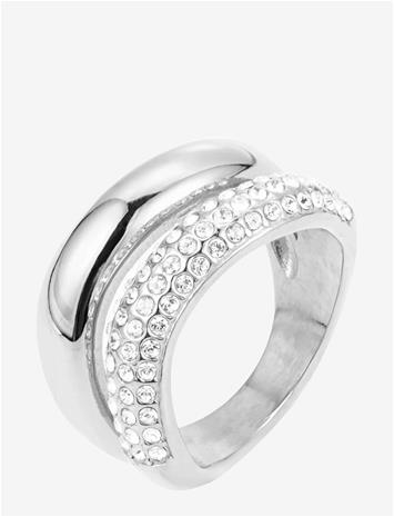 BY JOLIMA Big Double Crystal Ring - SILVER - One Size