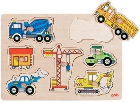 Goki Wooden Stud Puzzle - Work Vehicles Puu