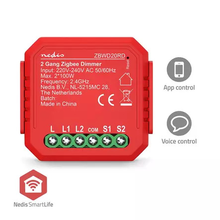 Nedis SmartLife Switch Zigbee 3.0 2x100 W Terminal connection Red – kuva 3/3