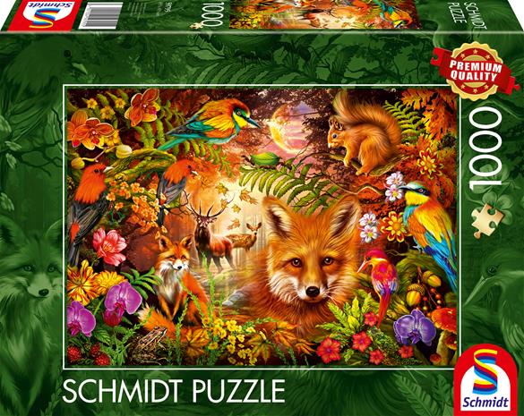 Palapeli Flowers fur and feathers 1000 palaa Schmidt