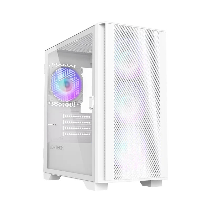 Montech AIR 100 ARGB -micro-ATX-kotelo ikkunalla ja RGB-valaistuksella, valkoinen
