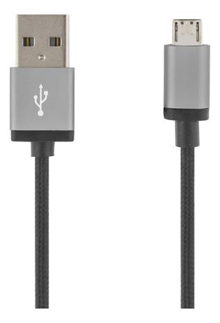 Deltaco USB-kaapeli, kangaspäällysteinen, Type A ur - Type Micro B, 2m, musta MICRO
