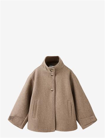 MANGO Funnel Neck Wool Coat - MEDIUM BROWN - 122