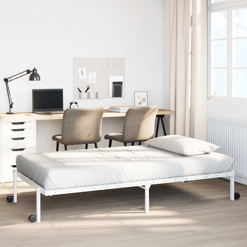 vidaXL Sängynrunko ilman patjaa Taitettava valkoinen 90x190 cm terästä