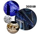 Airi 300 LED 15 metriä ulkokäyttöön jääpuikkovalosarja valkoisella johdolla, sininen valo vilkkuva