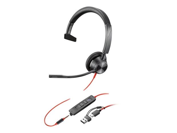 HP Poly Blackwire 3315 Monaural Microsoft Teams Certified USB-C Headset +3.5mm Plug +USB-C/A Adapter