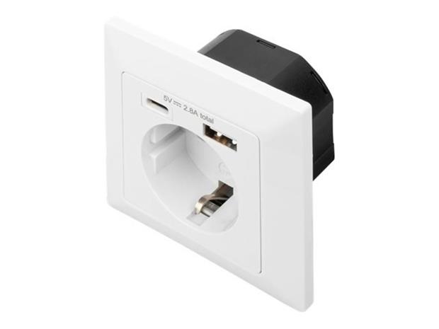 DIGITUS DA-70615 - socket-outlet - 1 power socket 2 USB sockets - white RAL 9003