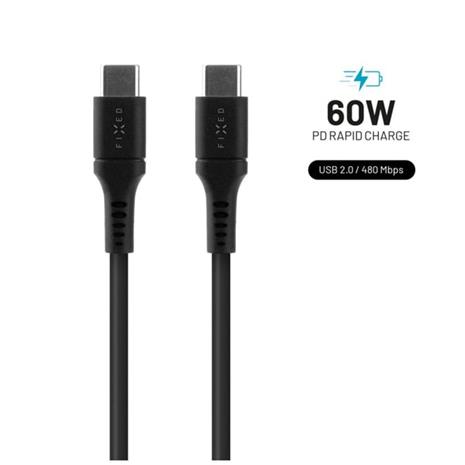 FIXED LIQUID Silikonikaapeli 60W USB-C/C 1.2m Musta