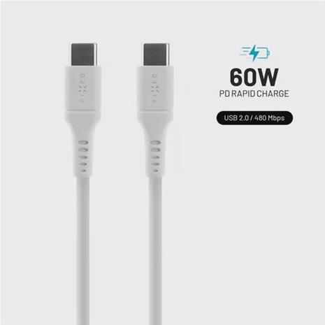 FIXED LIQUID Silikonikaapeli 60W USB-C/C 2m Valkoinen