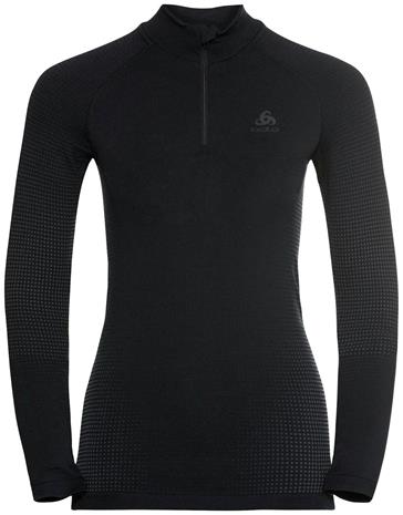 Odlo Women's PERFORMANCE WARM ECO ½ Zip Turtleneck Base Layer Top Musta / Harmaa S – kuva 3/3