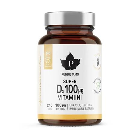 Puhdistamo Super D-vitamiini 100 Âµg 240 kaps. ravintolisä