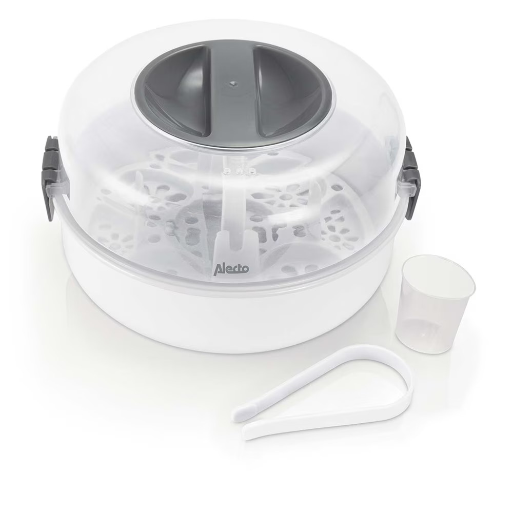 Mikroaaltosterilointilaite tuttipulloille höyrytoiminnolla, mahtuu 4 x 150 ml:n pulloa